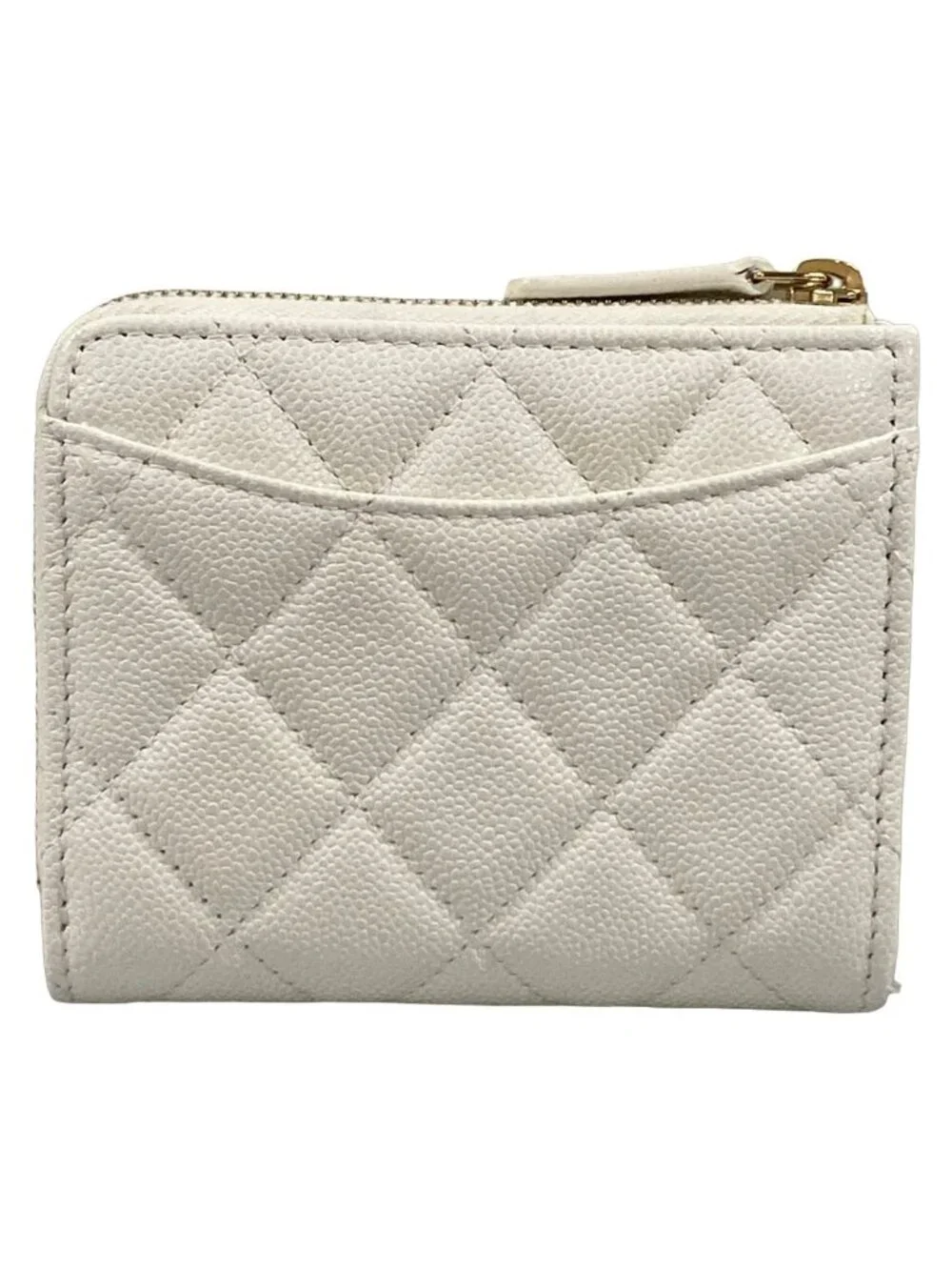 Chanel Coin Case Quilted White L-shaped Zipper Gold